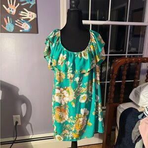 Xhilaration Teal Floral Ruffle Blouse